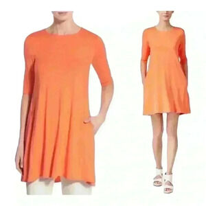 Eileen Fisher Orange Short Tunic Dress With Pockets Women’s M